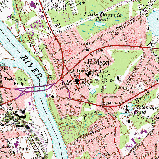 Topographic Map of Saint Johns School, NH