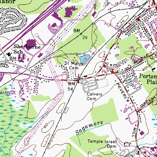 Topographic Map of Saint Marys Cemetery, NH