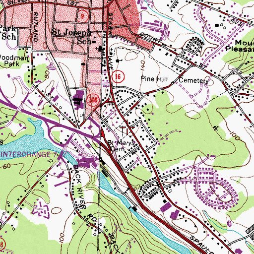 Topographic Map of Saint Marys Cemetery, NH