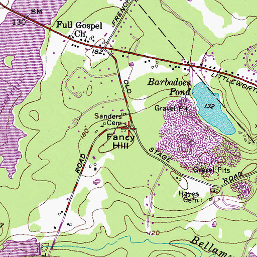Topographic Map of Sanders Cemetery, NH