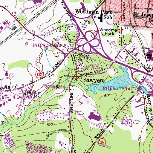 Topographic Map of Sawyers, NH