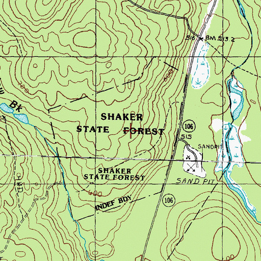 Topographic Map of Shaker State Forest, NH