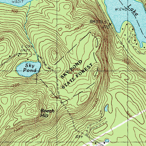 Topographic Map of Sky Pond State Forest, NH