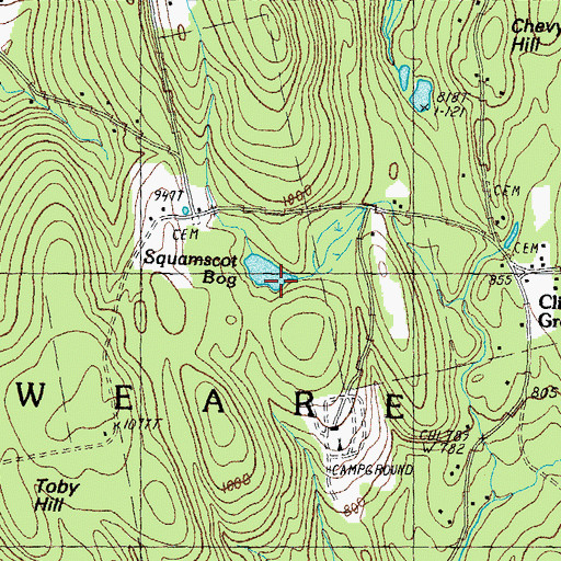 Topographic Map of Squamscot Bog, NH