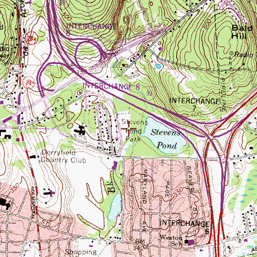 Topographic Map of Stevens Pond Park, NH