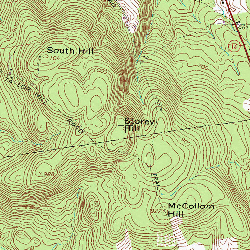 Topographic Map of Storey Hill, NH