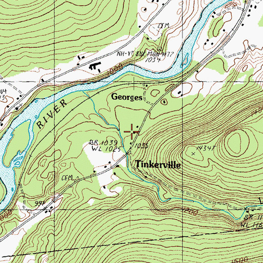 Topographic Map of Tinkerville, NH