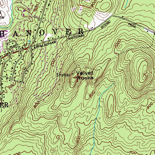 Topographic Map of Velvet Rocks, NH