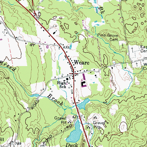 Topographic Map of Weare, NH