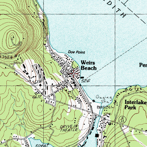Topographic Map of Weirs Beach, NH