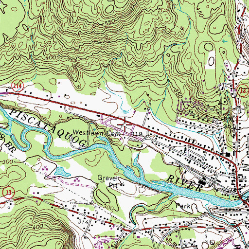 Topographic Map of Westlawn Cemetery, NH