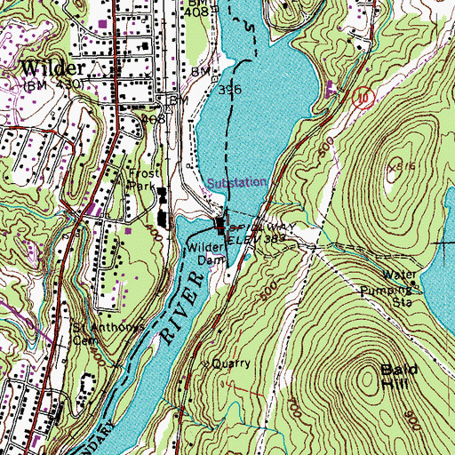 Topographic Map of Wilder Dam, NH