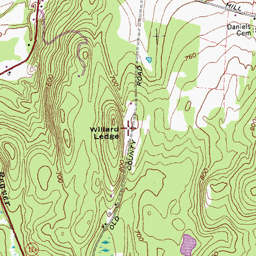 Topographic Map of Willard Ledge, NH
