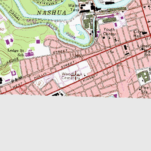 Topographic Map of Woodlawn Cemetery, NH