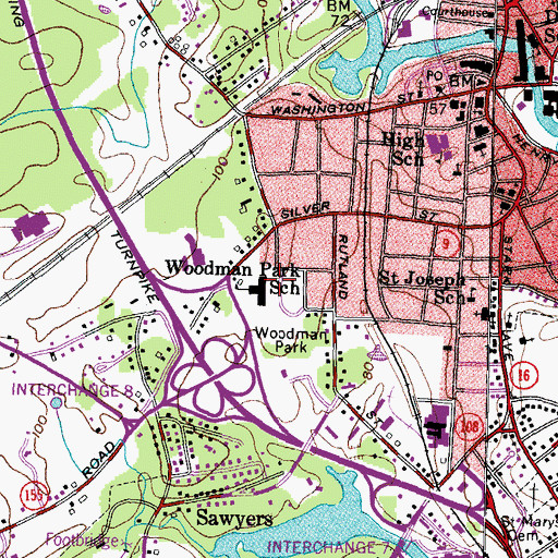 Topographic Map of Woodman Park School, NH