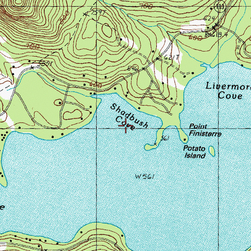 Topographic Map of Shadbush Cove, NH