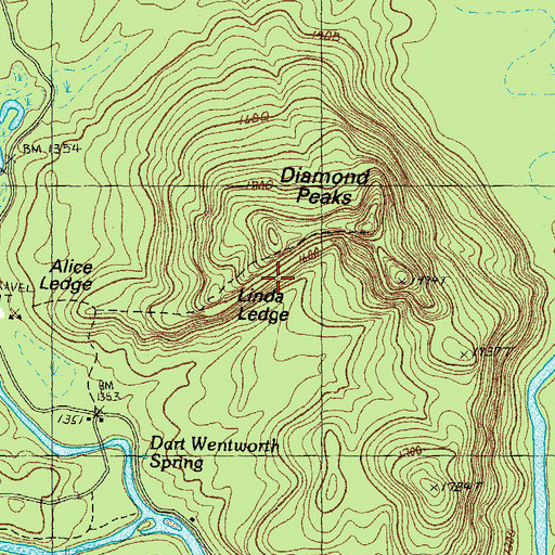 Topographic Map of Linda Ledge, NH