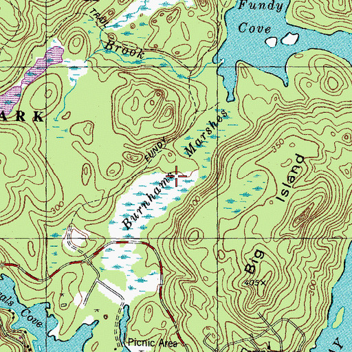 Topographic Map of Burnhams Marshes, NH