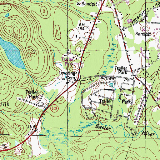 Topographic Map of Lovering Cemetery, NH
