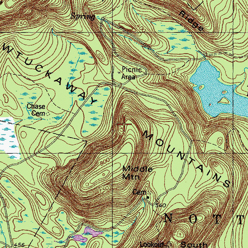 Topographic Map of Pawtuckaway Mountains, NH