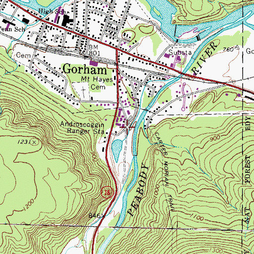 Topographic Map of Androscoggin Ranger Station, NH