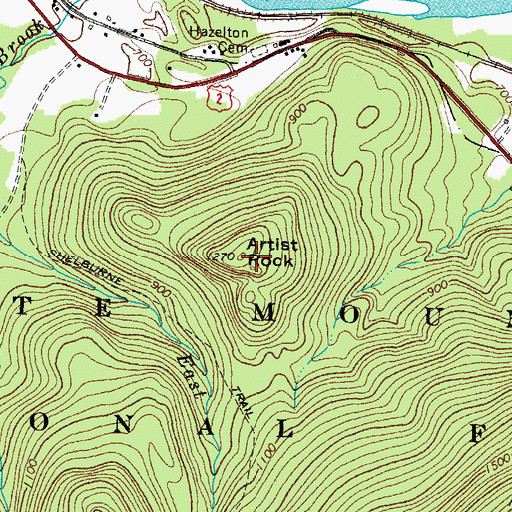 Topographic Map of Artist Rock, NH