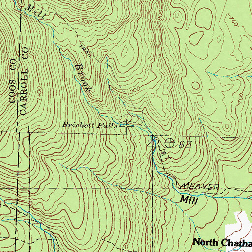 Topographic Map of Brickett Falls, NH