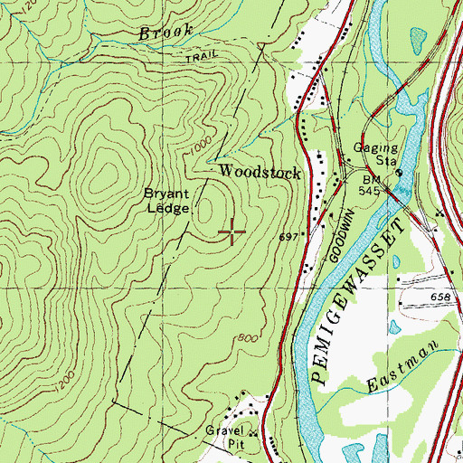 Topographic Map of Bryant Ledge, NH
