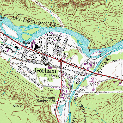 Topographic Map of Gorham, NH