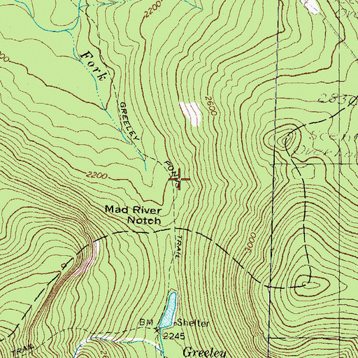 Topographic Map of Greeley Ponds Trail, NH