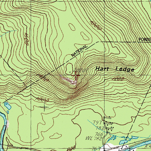 Topographic Map of Hart Ledge, NH