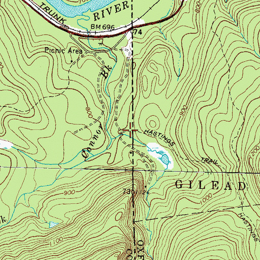 Topographic Map of Hastings Trail, NH