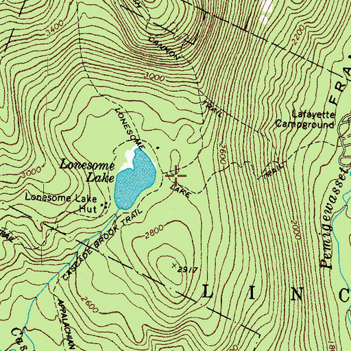 Topographic Map of Lonesome Lake Trail, NH