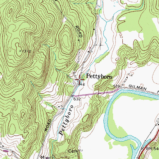 Topographic Map of Pettyboro, NH