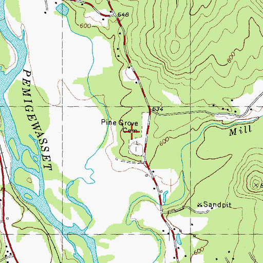 Topographic Map of Pine Grove Cemetery, NH