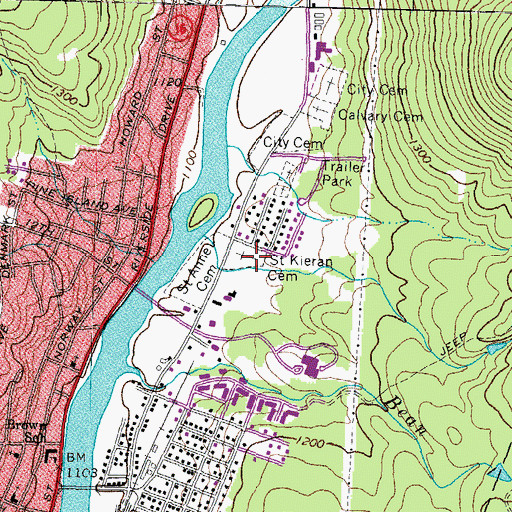Topographic Map of Saint Anne Cemetery, NH
