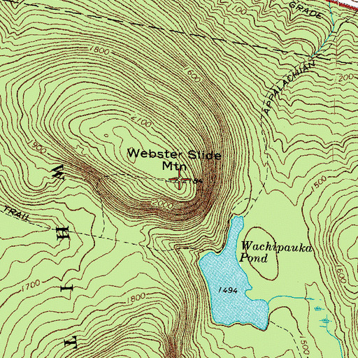 Topographic Map of Webster Slide Mountain, NH