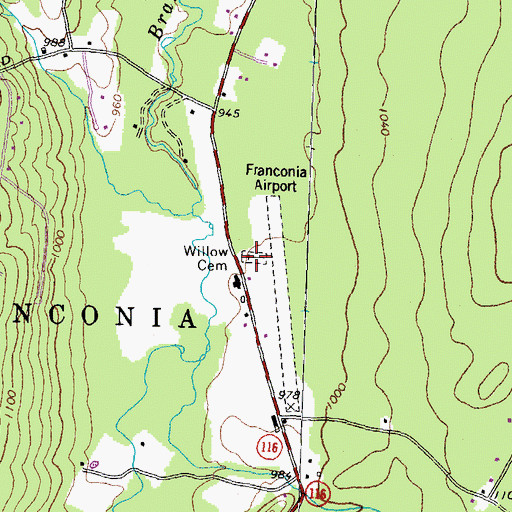 Topographic Map of Willow Cemetery, NH