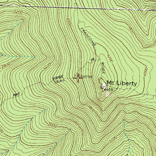 Topographic Map of Liberty Springs Campsite AMC, NH
