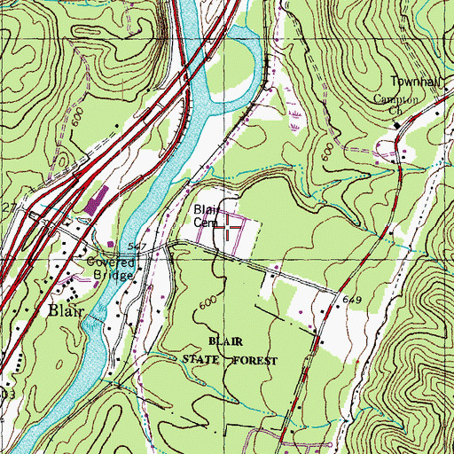 Topographic Map of Blair Cemetery, NH