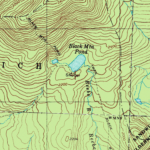 Topographic Map of Black Mountain Pond Shelter, NH