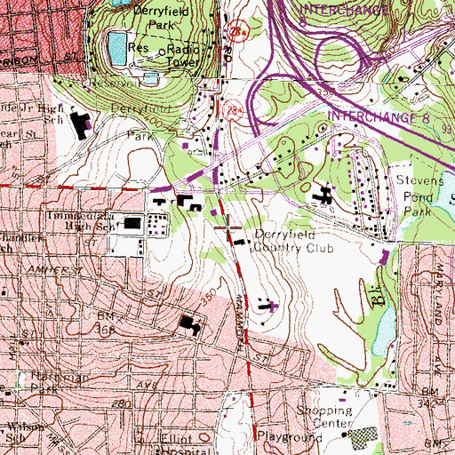 Topographic Map of Derryfield Country Club, NH
