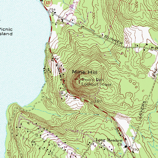 Topographic Map of Devils Den Lookout Tower, NH