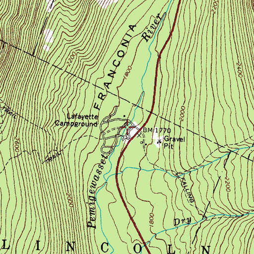 Topographic Map of Lafayette Campground, NH