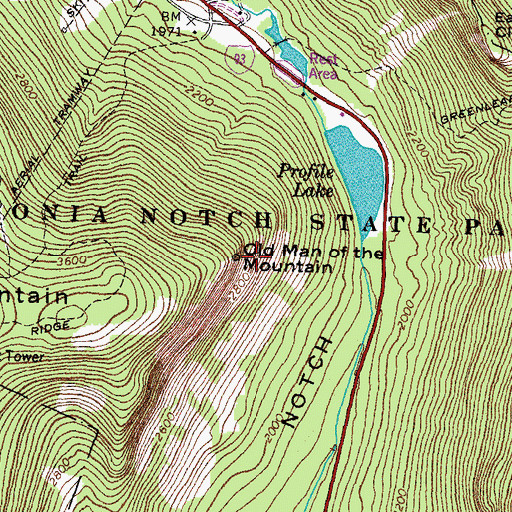 Topographic Map of Old Man of the Mountain (historical), NH
