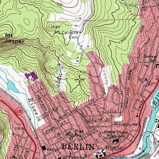 Topographic Map of WBRL-AM (Berlin), NH