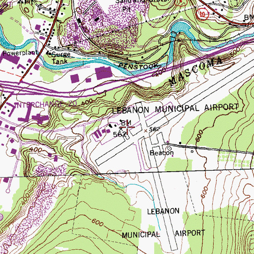 Topographic Map of Lebanon Municipal Airport, NH