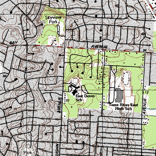 Topographic Map of East Dover Elementary School, NJ