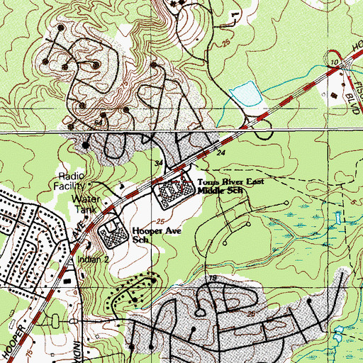 Topographic Map of Toms River Intermediate School - East, NJ