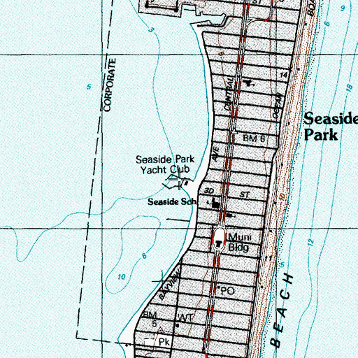 Topographic Map of Seaside Park Yacht Club, NJ